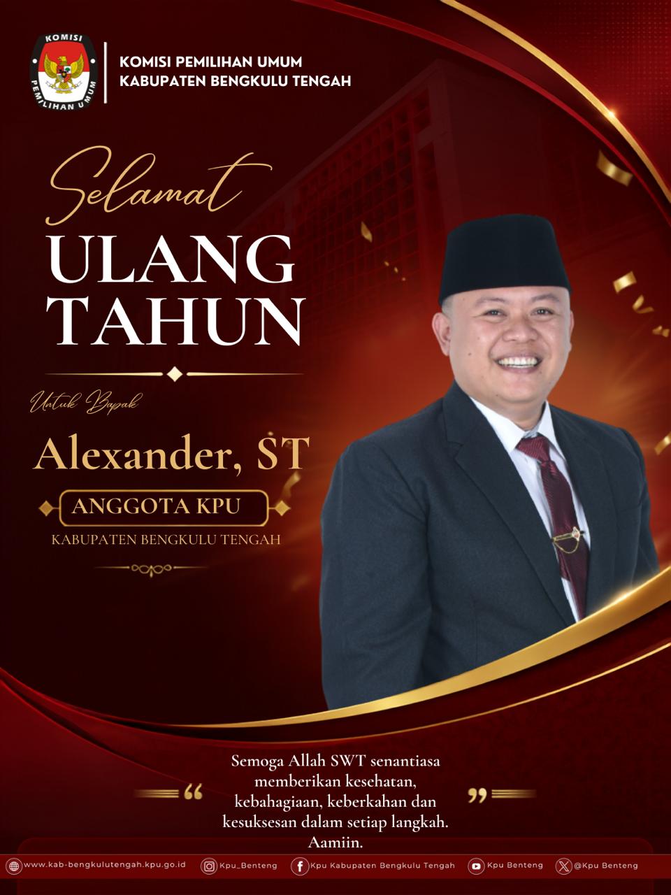 Sehat dan Sukses  Selalu Bapak Alexsander, S.T Divisi Parhubmas dan SDM KPU Kab. Bengkulu Tengah